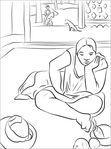 Brooding Woman By Paul Gauguin Coloring Page